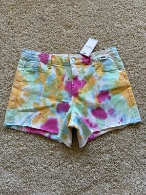 Judy Blue High Rise Tie Dye Shorts Rainbow Stretch Denim Women Large NWT